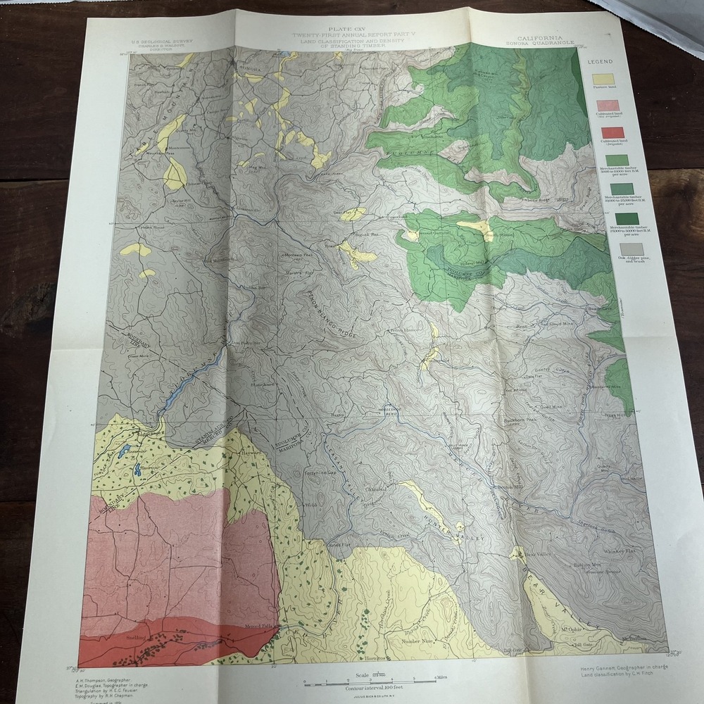 Vintage 1891 USGS Sonora Quadrangle California Map Land Timber Pasture Cultivati